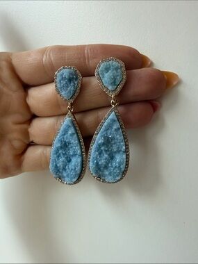 BaubleBar Light Blue Druzy Teardrop Drop Earrings - Women's Jewelry